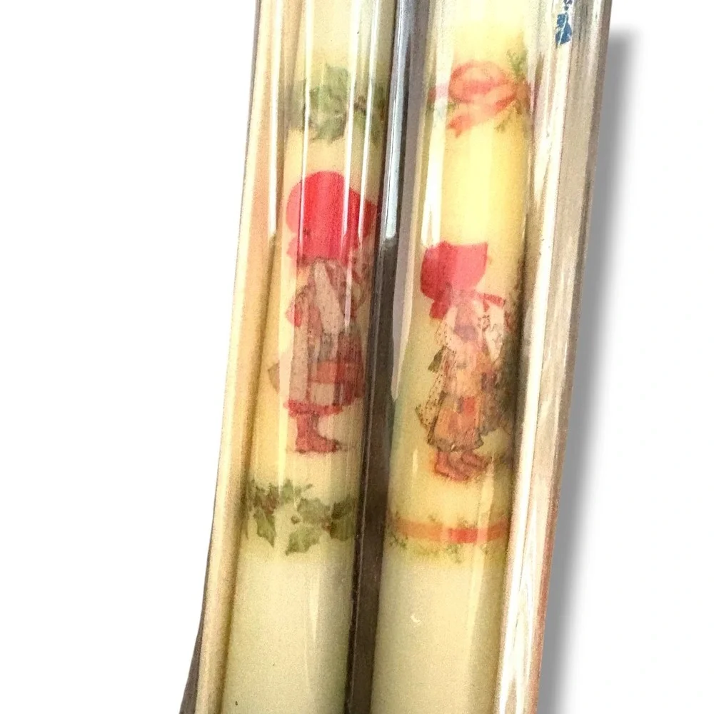 Vintage Holly Hobbie Taper Candles 12 Inch Christmas Holiday Guild House 2 Pack
